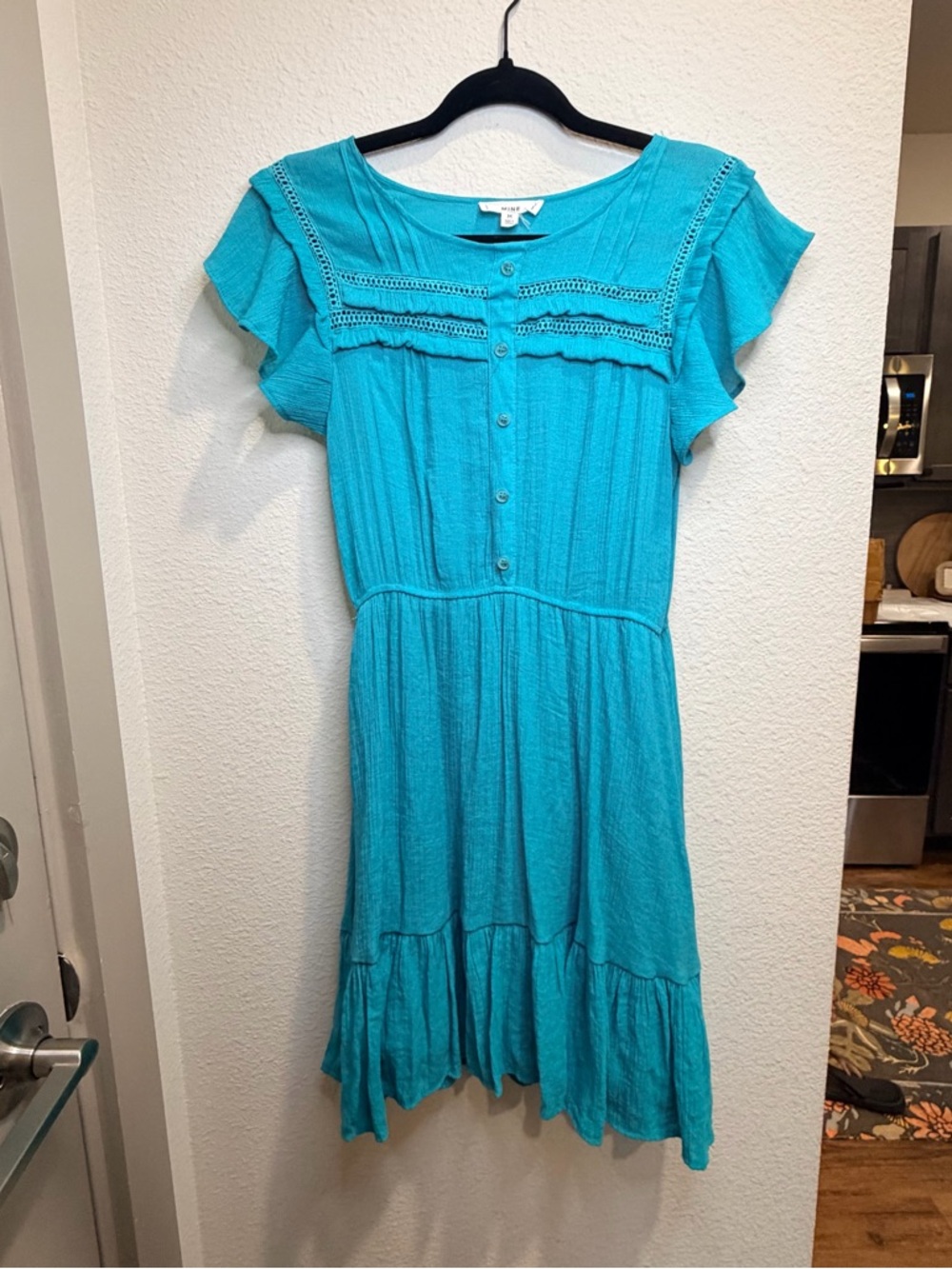 Mine Women’s Tiered Teal Midi-Dress with Elastic Waist